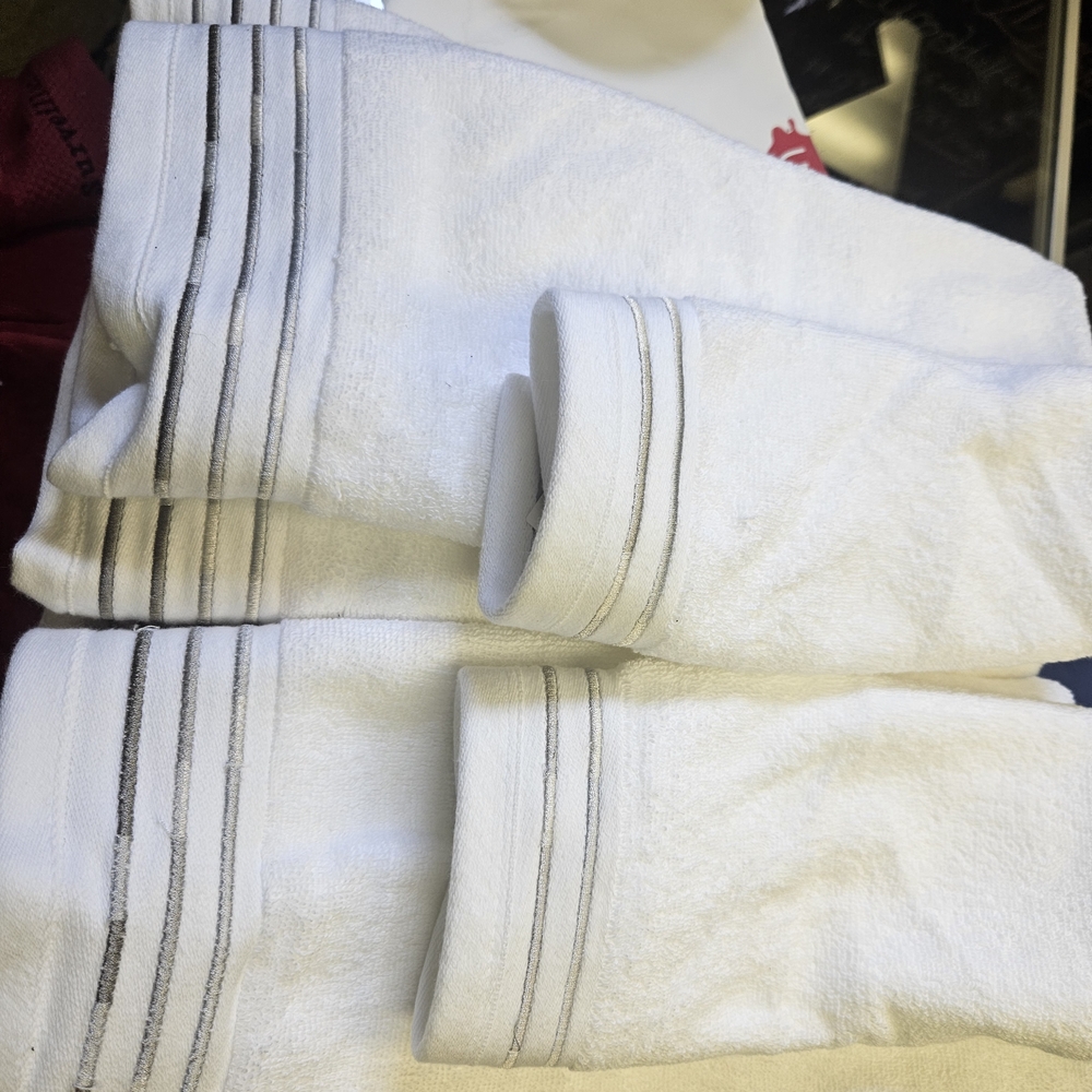 Luxury White Bath Towels with Gray Stripes